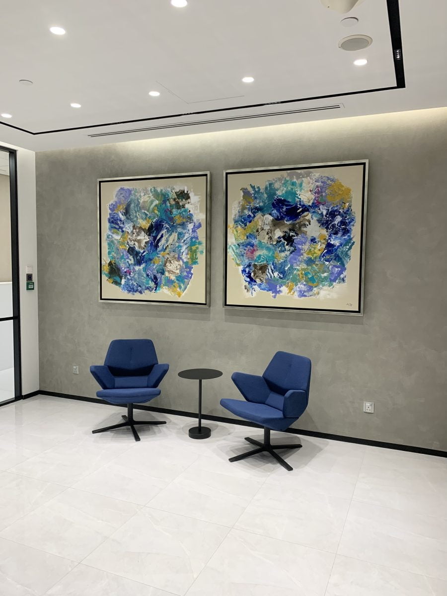 Titled: Series A & Series B. Commercial commission at Collectors’ office. Acrylic mixed media on Linen. Size: 1.2m x 1.2m